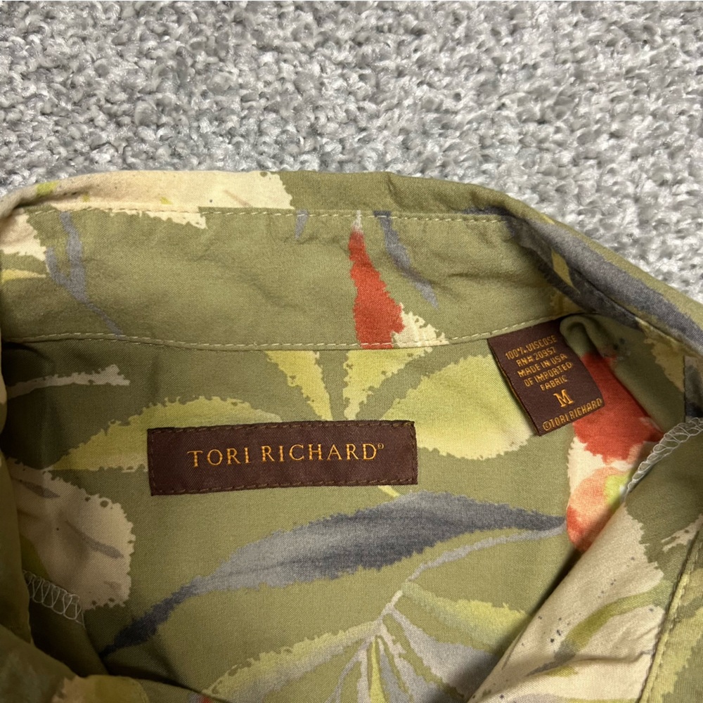 Tori Richard Shirt Mens Medium Green Floral Button Hawaiian Beach Camp Casual - Picture 4 of 5